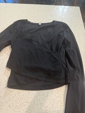 Athleta Black Wrap-Front Long Sleeve Tee